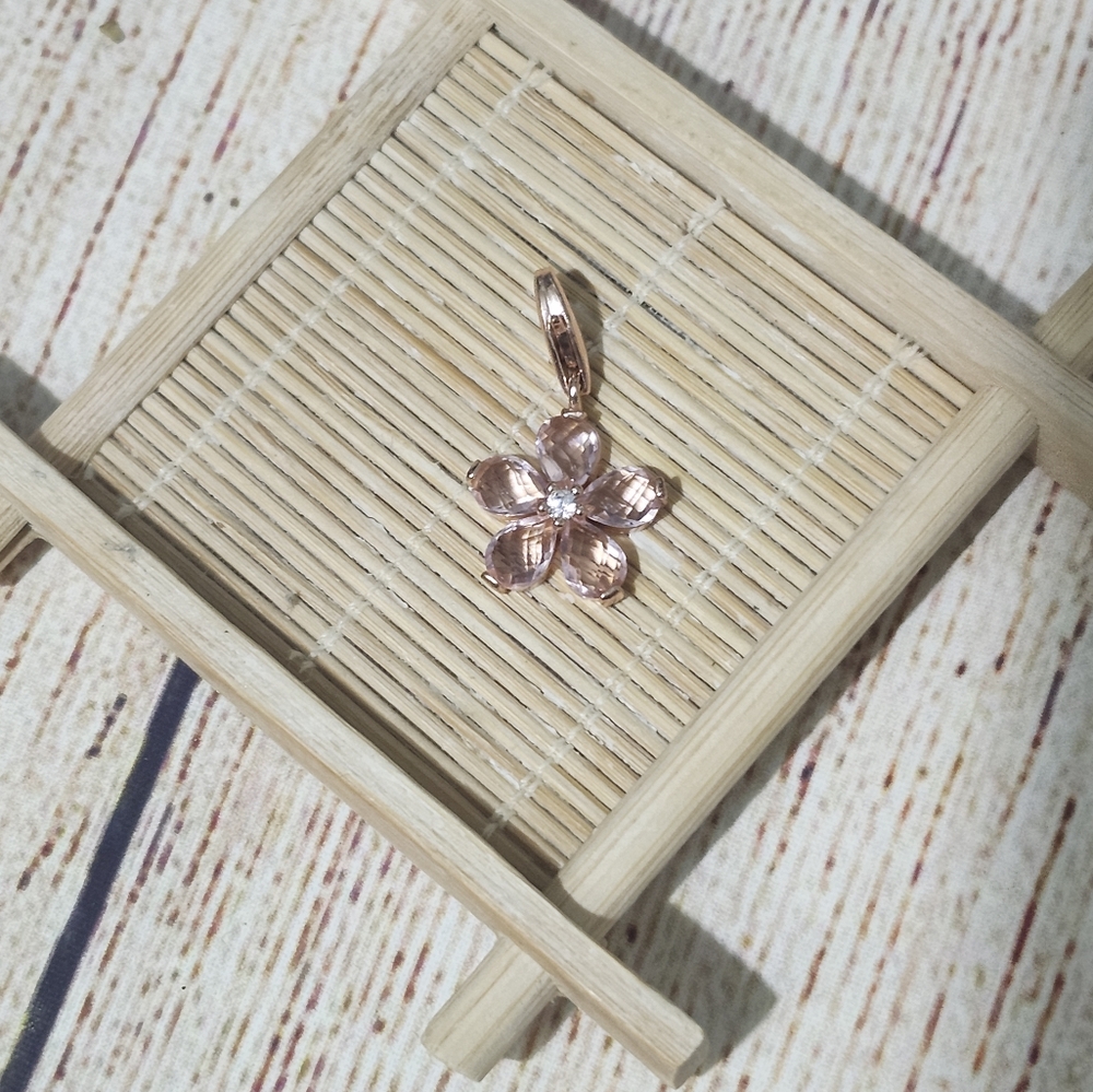 Rose Gold and Zirconia Cherry Blossom Charm - Picture 4 of 4